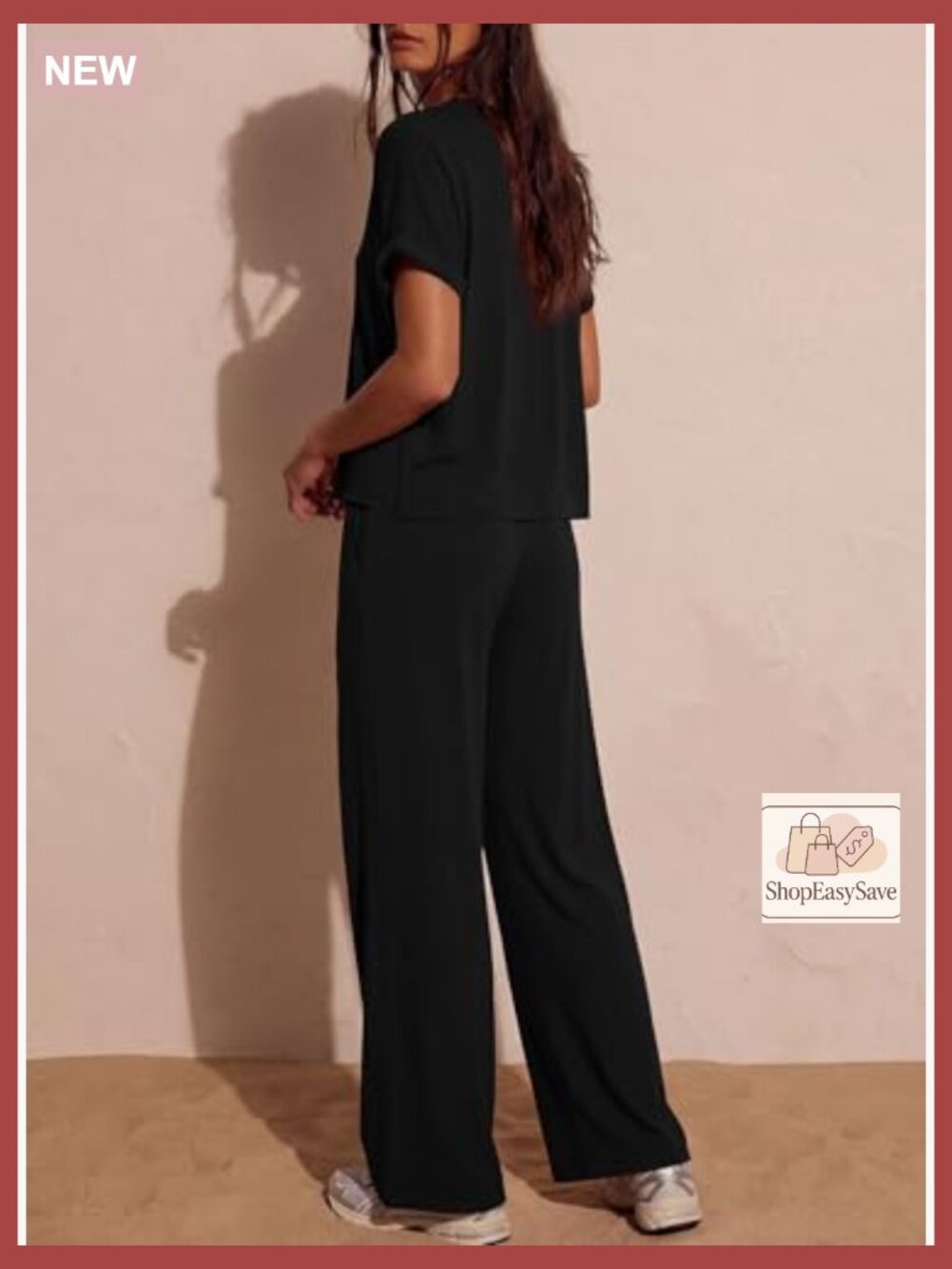 Womens Lounge Set 2 Piece Outfits Casual Loose Fit Short Sleeve Top Wide Leg - Picture 3 of 7